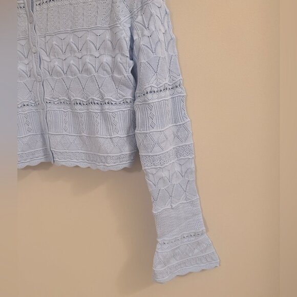 NEW LoveShackFancy Media Pointelle Scallop Cardigan in Morning Tide Blue | sz S - Picture 10 of 14